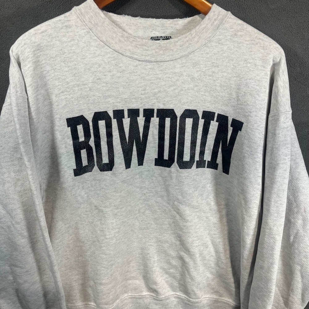MV Sport Bowdoin College Sweatshirt Mens Large Grey Crewneck Distressed Vintage